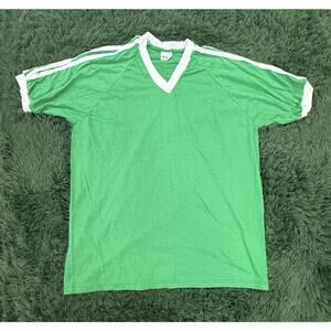 Vintage Stedman Men's XL Green V-Neck T-Shirt 50/50 Poly Cotton Made in USA